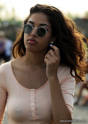 Pierced Nipples Showing Through Her Tight Top