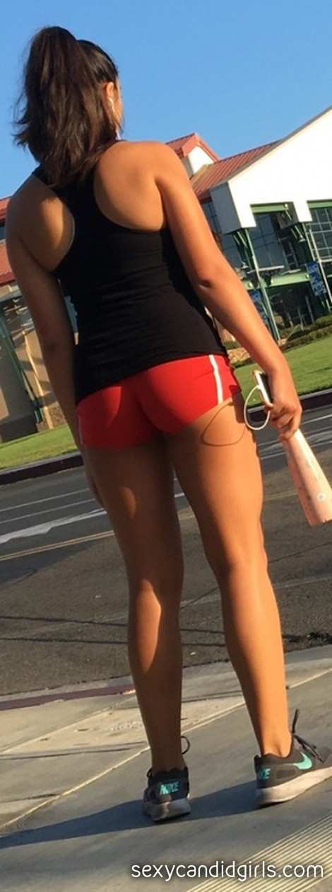 Very Tight Red Shorts Candid Ass