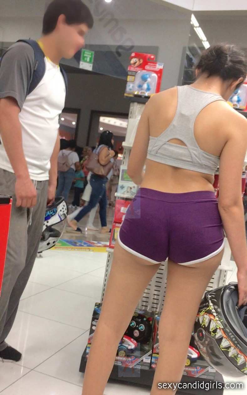 Candid Ass Teen In Purple Shorts