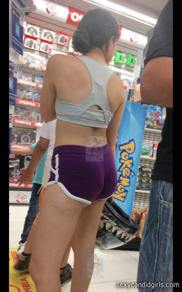 Candid Ass Teen In Purple Shorts