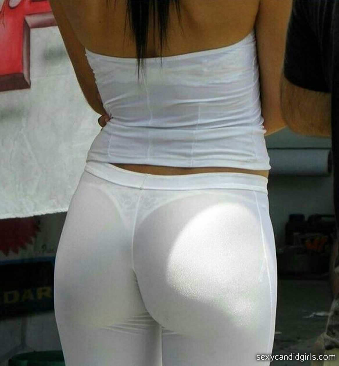 Promo Girl Candid Ass See Thru Yoga Pants image