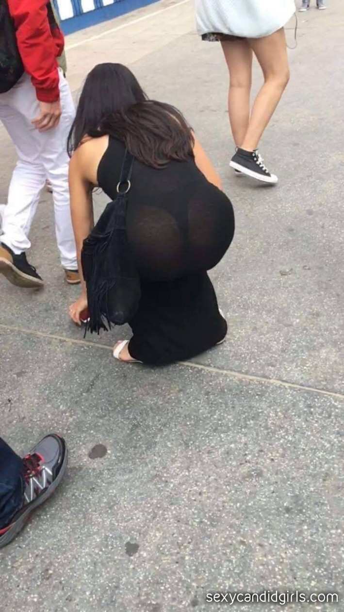 See Through Long Dress Showing Black Thong Sexy Candid