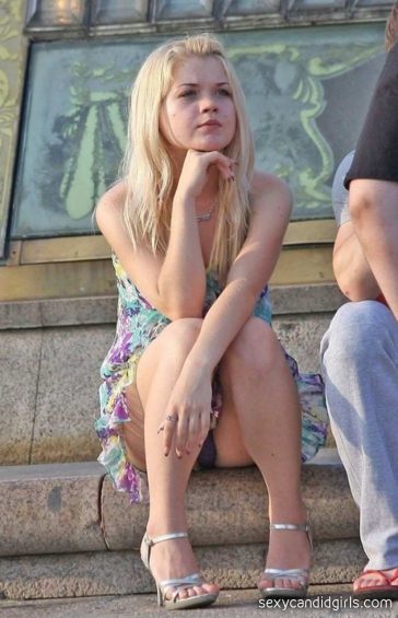 Sexy Blonde Frontal Upskirt