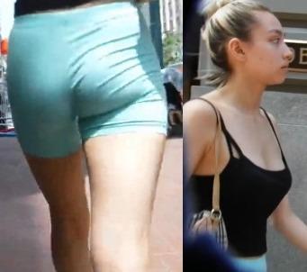 Busty Teen In Blue Spandex Shorts