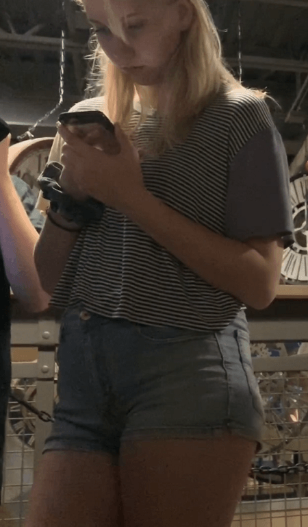 JB Blonde In Denim Shorts Candid Ass