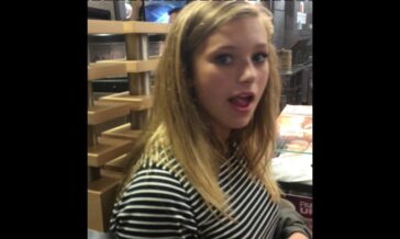 Beautiful Blonde Teen In Black Leggings