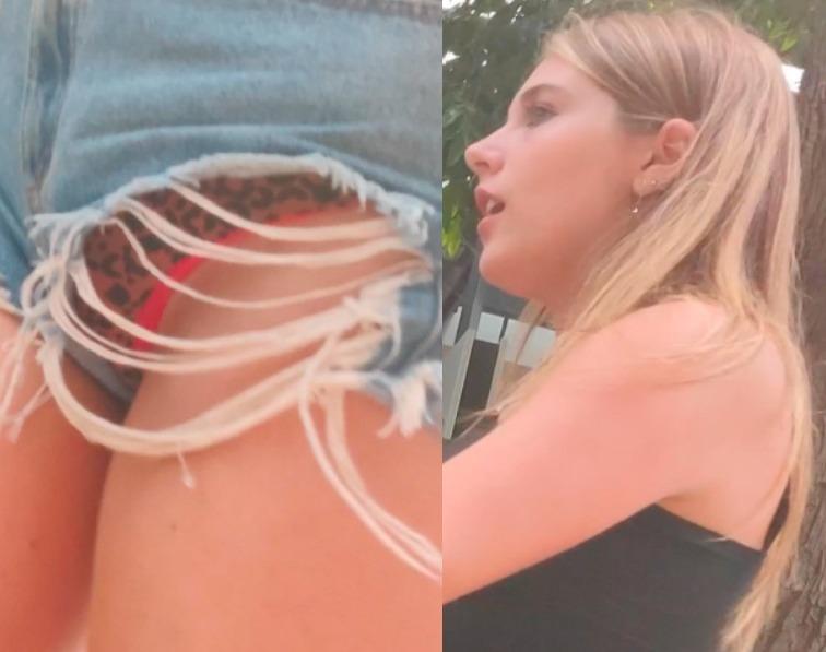 Candid Teen Showing Her Leopard Panties In Shorts