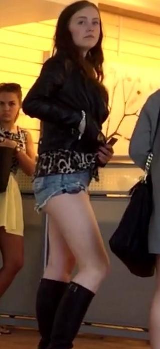Cheeky Candid Teen In Denim Shorts