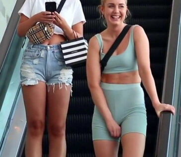 Spandex Shorts Teen With Her Friend