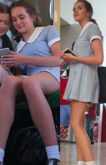 Young Schoolgirl Upskirted In Upstairs