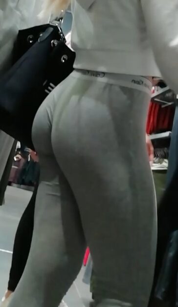Amazing Blonde Ass In Grey Leggings