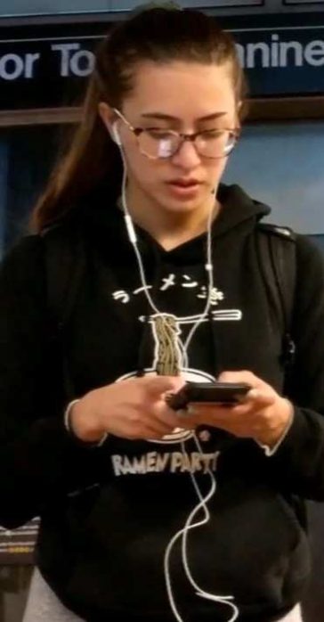 Cute Teen With Glasses In Grey Leggings