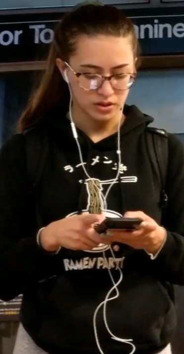 Cute Teen With Glasses In Grey Leggings