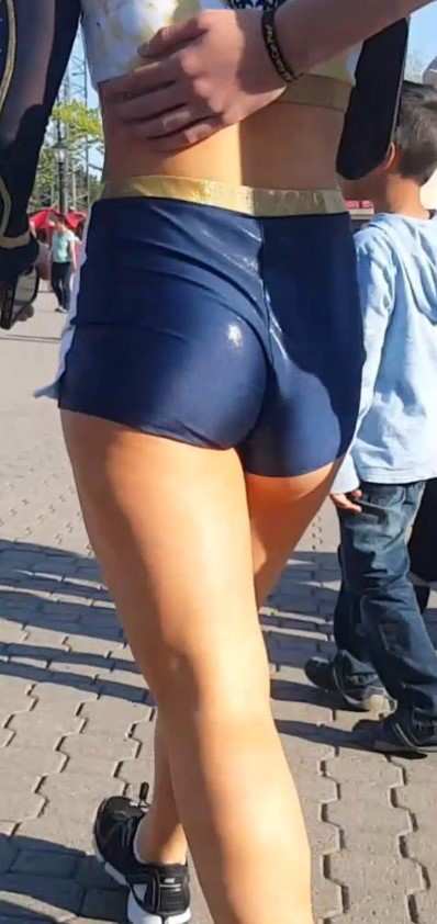 Skinny Teen In Shinny Shorts Candid Ass
