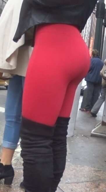 Red Leggings Slut Candid Ass