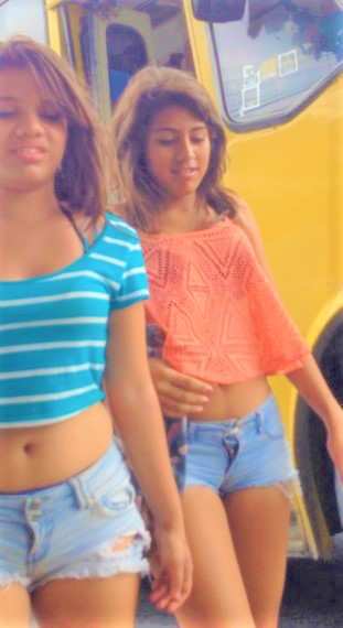 Two Young Latina Teens In Shorts