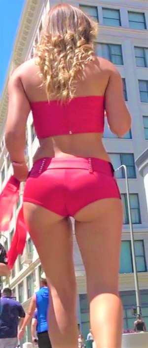 Sexy Promo Girl Candid Ass In Red Shorts
