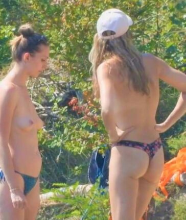 Two Candid Topless Girls In Thong