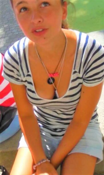 Candid Cleavage Teen Asking The Way