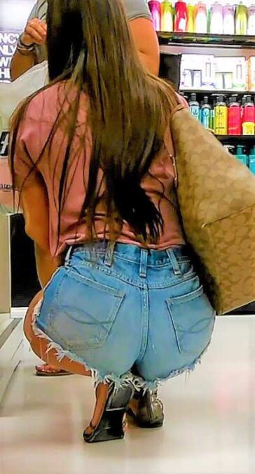 Long Hair Brunette Candid Ass In Shorts