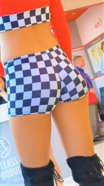 Two Sexy Promo Girls In Spandex Shorts