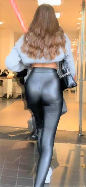 Following Two Candid Teens In Shinny Leggings