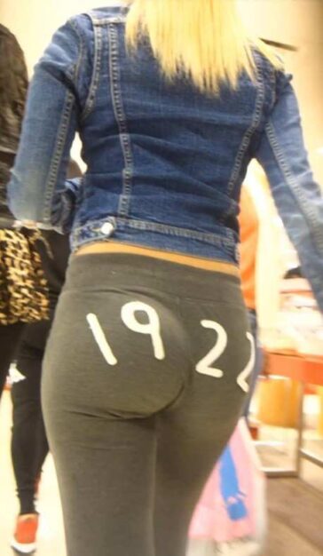 Grey Leggings Blonde Showing Off Ass