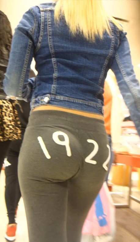 Grey Leggings Blonde Showing Off Ass