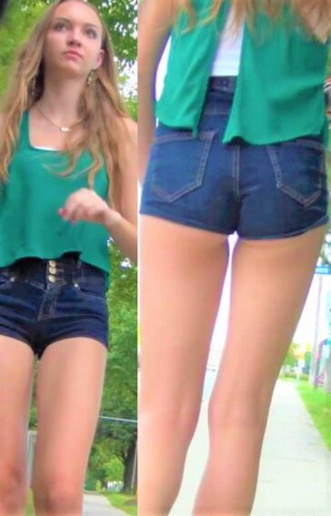 Two Skinny Teens In Shorts Candid Voyeur