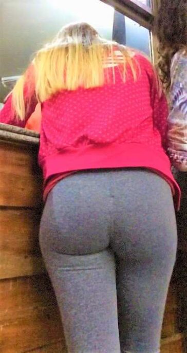 Grey Leggings Blonde Candid Booty