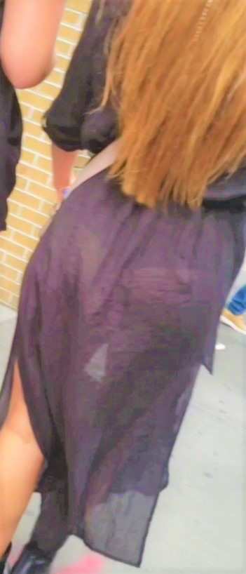 Sexy Ginger In Transparent Dress Showing Her Ass