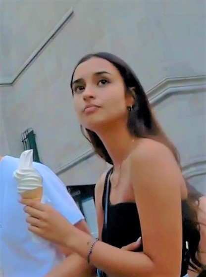 Candid Teen In Shorts With Ice Cream