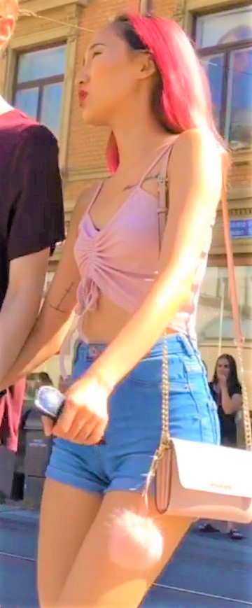 Sexy Asian Girl In Shorts With BF