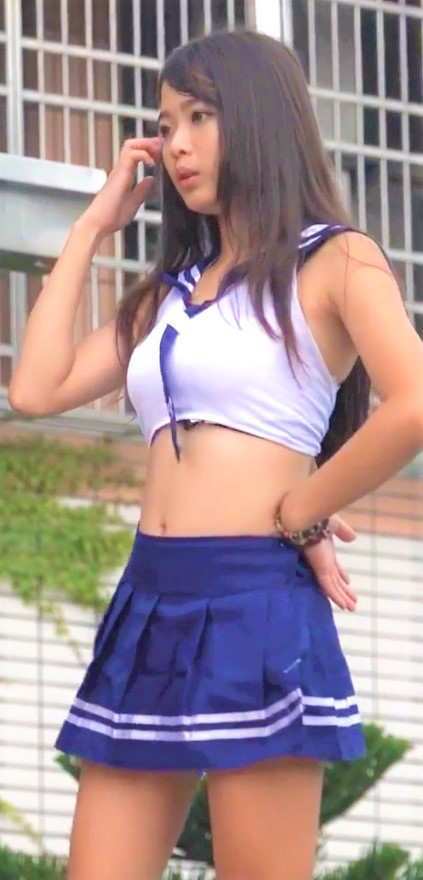 Asian Schoolgirl Performance and Upskirt
