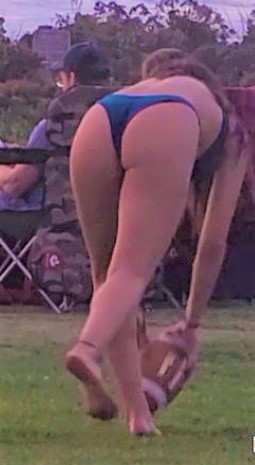 Brunette In Thong Playing Football