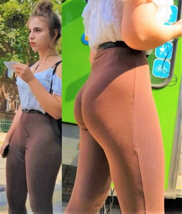 Following Teen In Brown Leggings