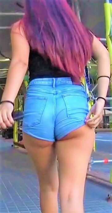 Following Nerdy Girl In Shorts