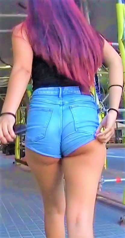 Following Nerdy Girl In Shorts