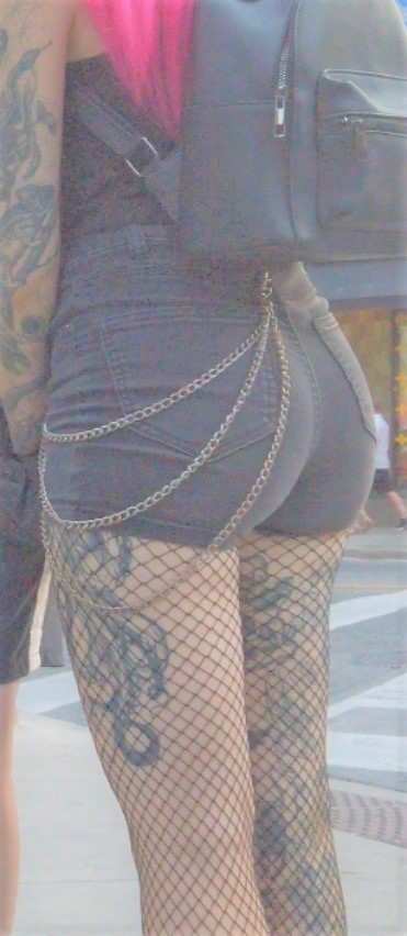 Goth Girl In Black Shorts Fantastic Ass