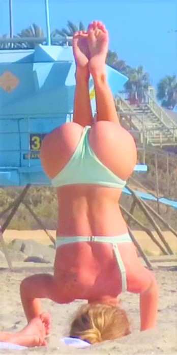 Two Bikini Girls In Thong At The Beach