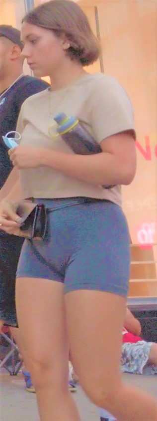 Thick Teen Candid Ass In Grey Spandex Shorts