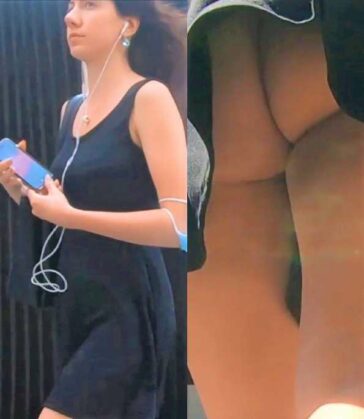 Cute Girl Black Dress Upskirted