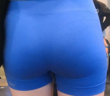Nerdy Girl In Blue Spandex Shorts VTL