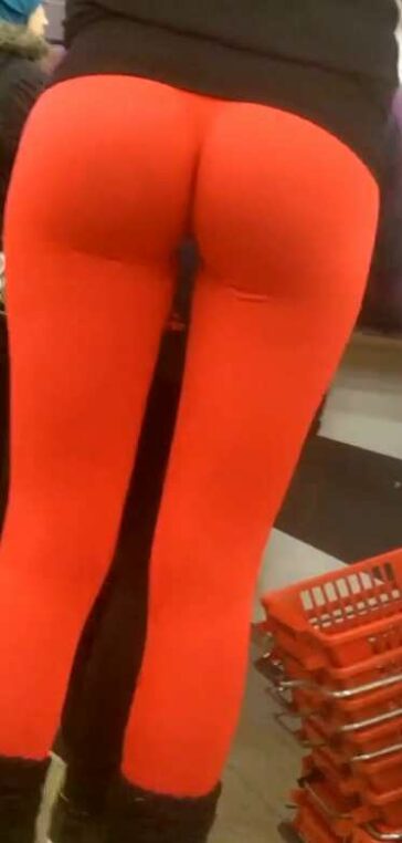 Red Leggings Girl Tight Ass