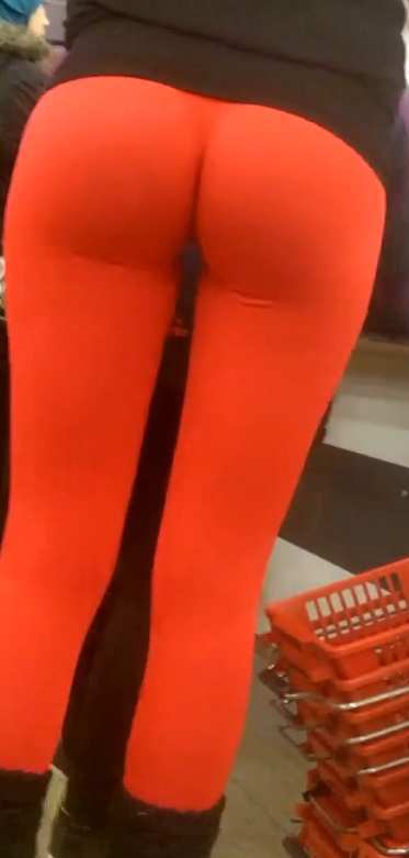 Red Leggings Girl Tight Ass