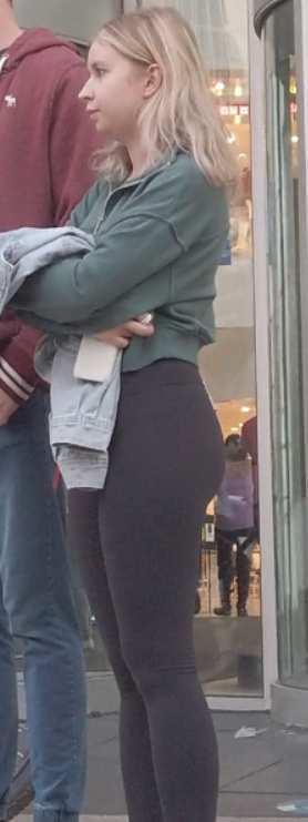 Hot Blonde Ass In Black Leggings