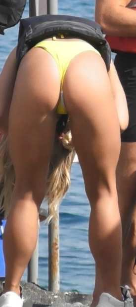 Sexy Blonde In Yellow Thong