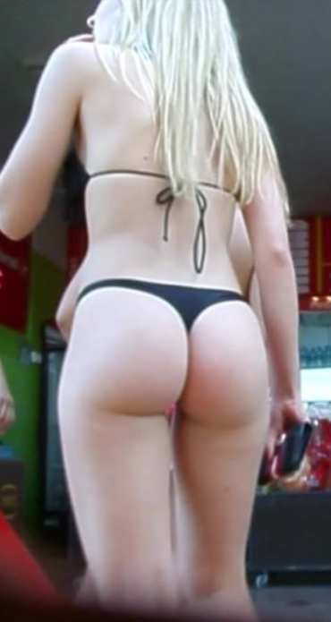 Blonde In Black Thong Creepshot Ass