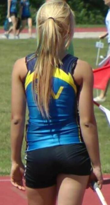 Angel Face Teen In Shorts Javelin Throw