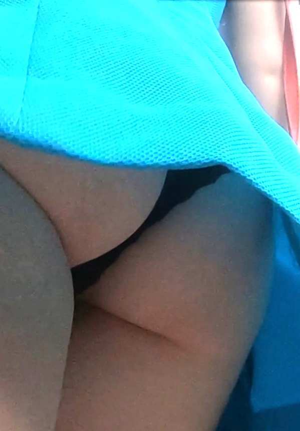 Blue Dress Brunette Upskirt